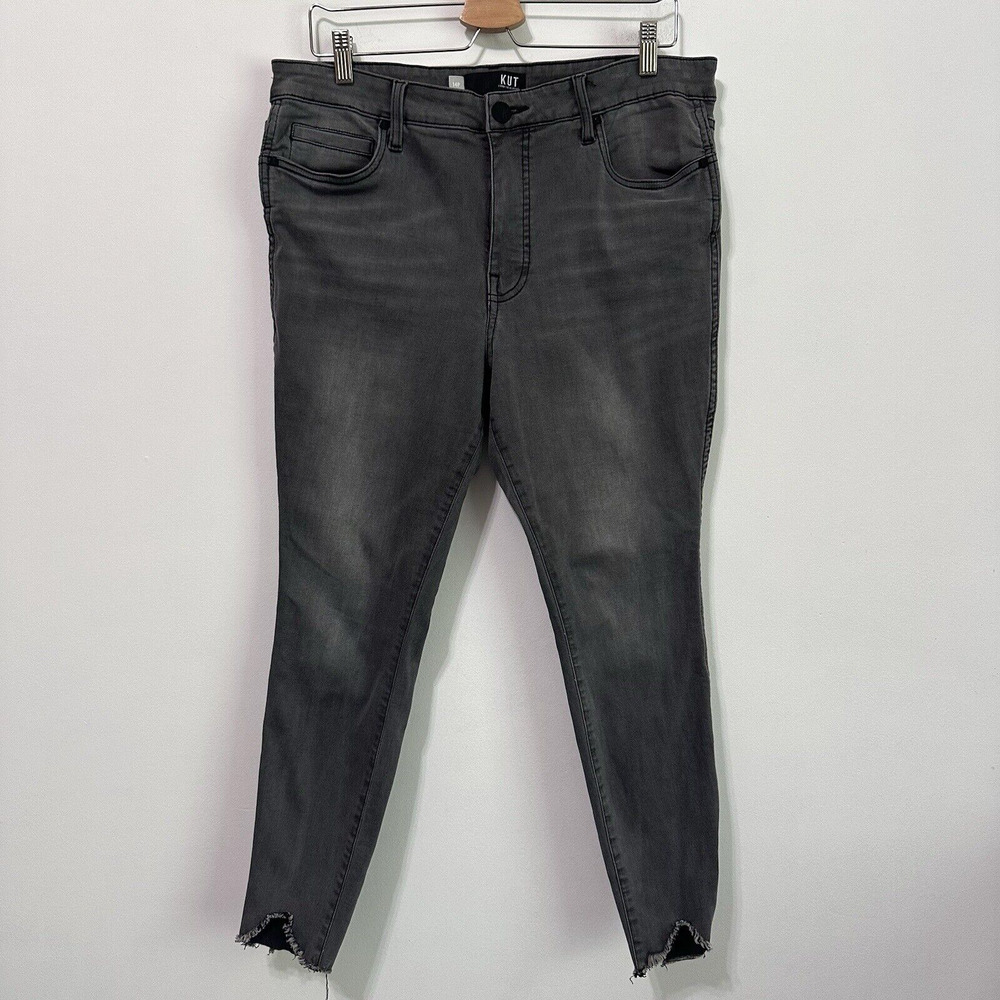 Kut From The Kloth Gray Skinny Jeans 14 Petite Raw Hem High Rise Stretch Crop